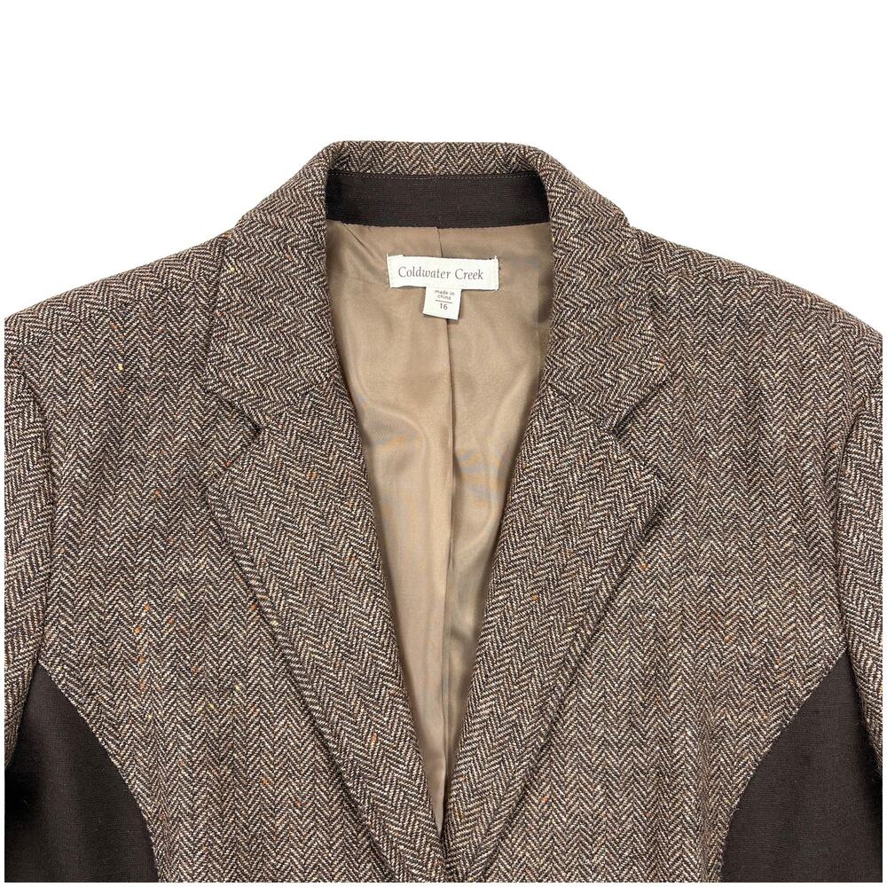 Coldwater Creek Wool Blend Equestrian Blazer Womens 16 Brown Tweed Riding Jacket - Picture 5 of 9